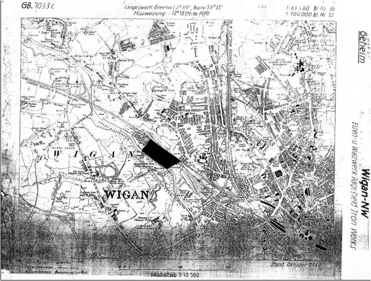 German WW2 targeting map of Wigan 1939 German WW2 targeting map of Wigan 1939