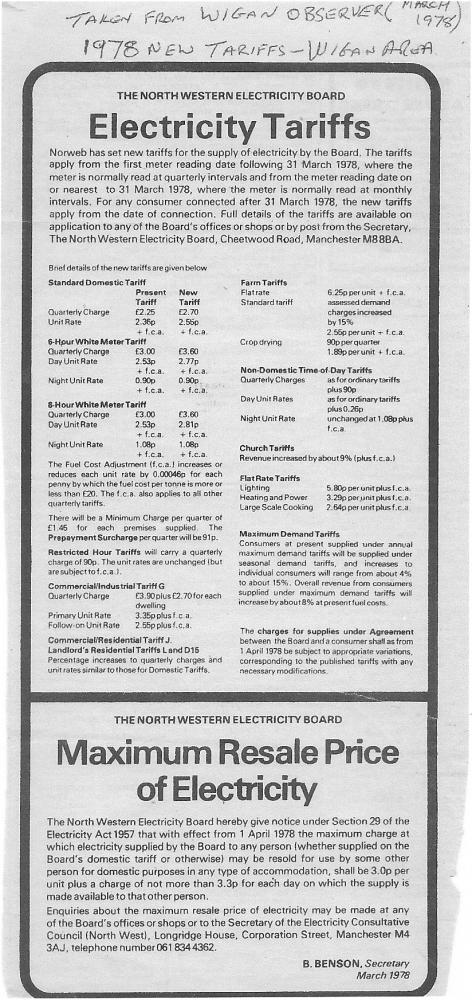 The price NORWEB electricity from April 1978. (compared to 2022)