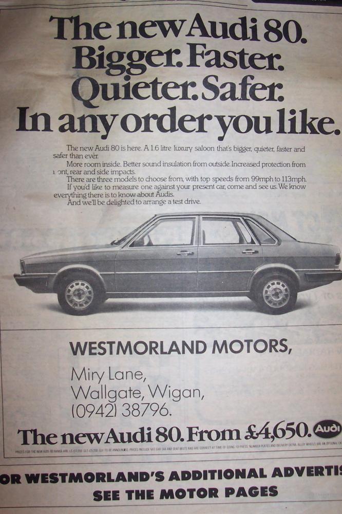 Westmorland Motors Miry Lane, Wallgate Wigan 1979 Advertisement Westmorland Motors Miry Lane, Wallgate Wigan 1979 Advertisement