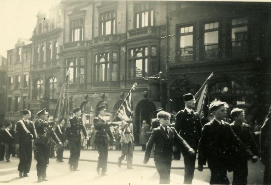 Wigan Battalion March Past, the salute being taken outside Wigan General Post Office. Wigan Battalion March Past, the salute being taken outside Wigan General Post Office.
