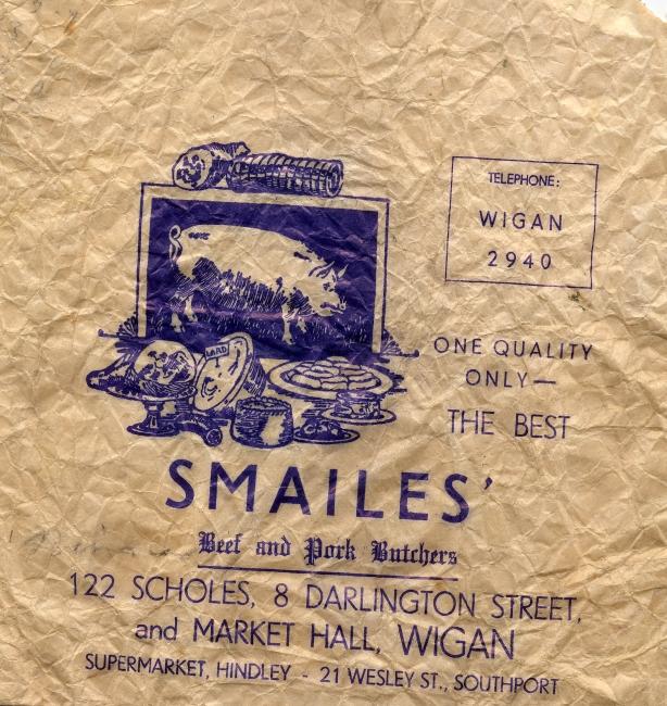SMAILES BUTCHERS Brown Paper bag c. 1960's SMAILES BUTCHERS Brown Paper bag c. 1960's