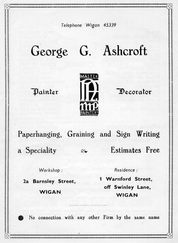 George Ashcroft, painter and decorator, Barnsley Street, 1956. George Ashcroft, painter and decorator, Barnsley Street, 1956.