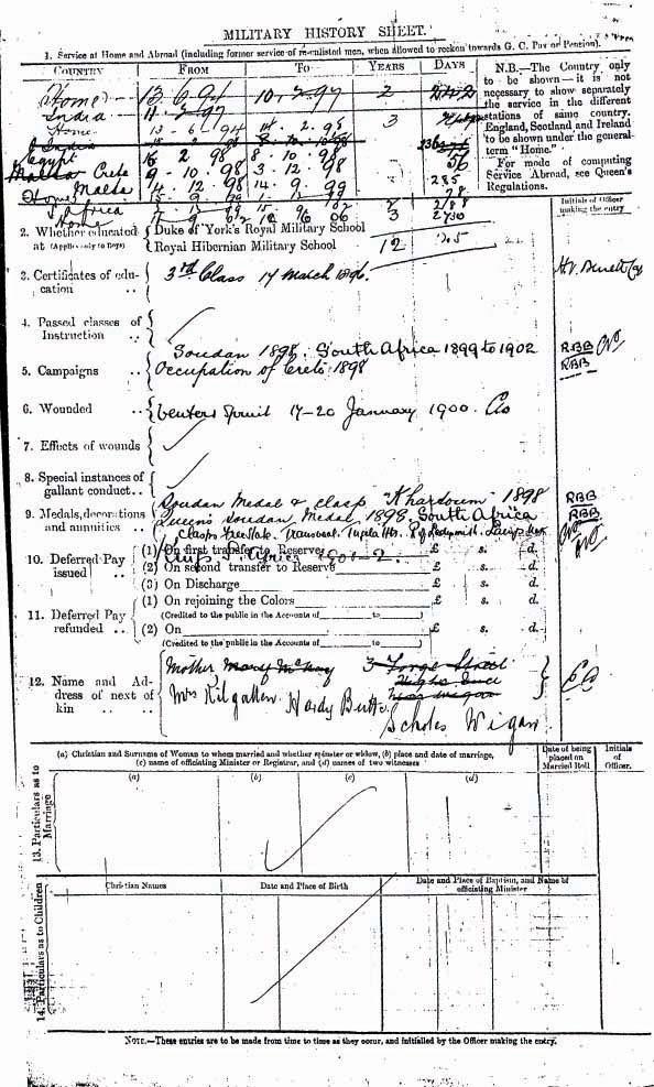 Private McNay Service Record Private McNay Service Record