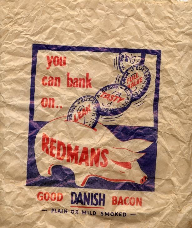 REDMANS BUTCHERS. Paper Bag c.1960's REDMANS BUTCHERS. Paper Bag c.1960's