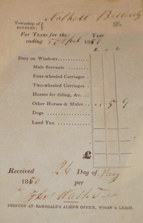 Hindley. Tax Bill 1850