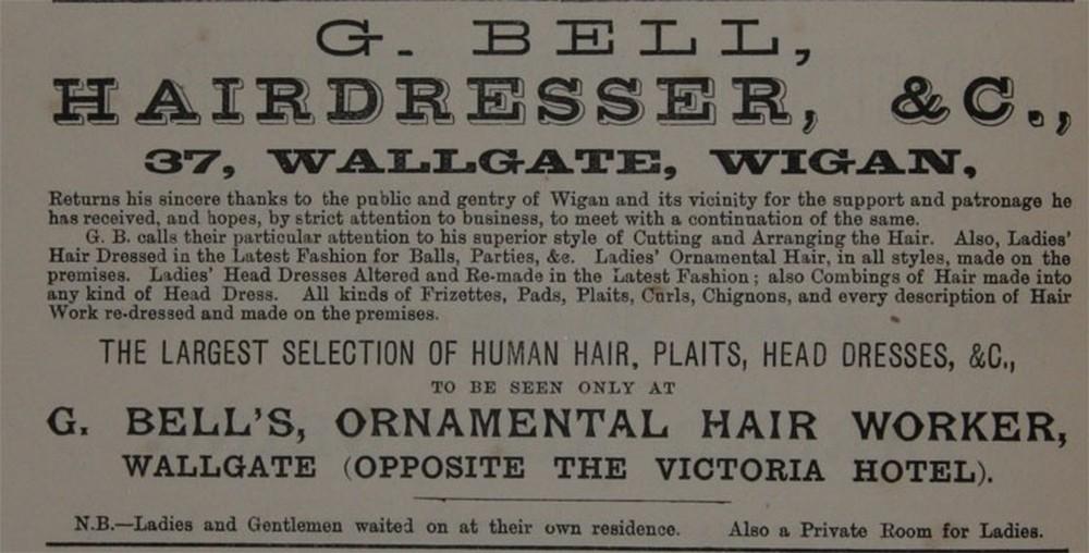 ADVERT G.BELL HAIRDRESSER 1876 ADVERT G.BELL HAIRDRESSER 1876
