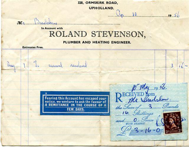 Plumber's bill 1956 Plumber's bill 1956