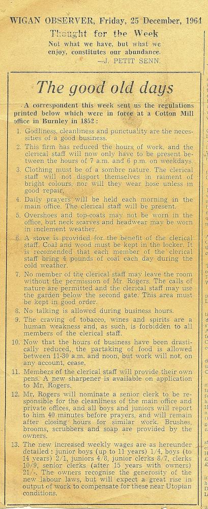 "The Good Old Days" extract -Wigan Observer 1964. "The Good Old Days" extract -Wigan Observer 1964.