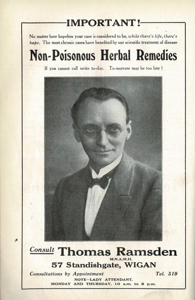 Thomas Ramsden Herbalist Advert 1925 Thomas Ramsden Herbalist Advert 1925