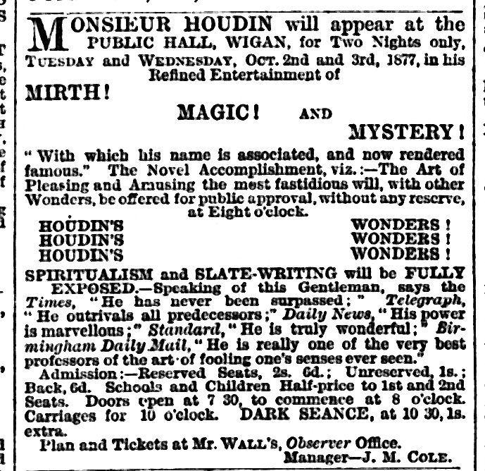 Public Hall Wigan advert 1877 Public Hall Wigan advert 1877