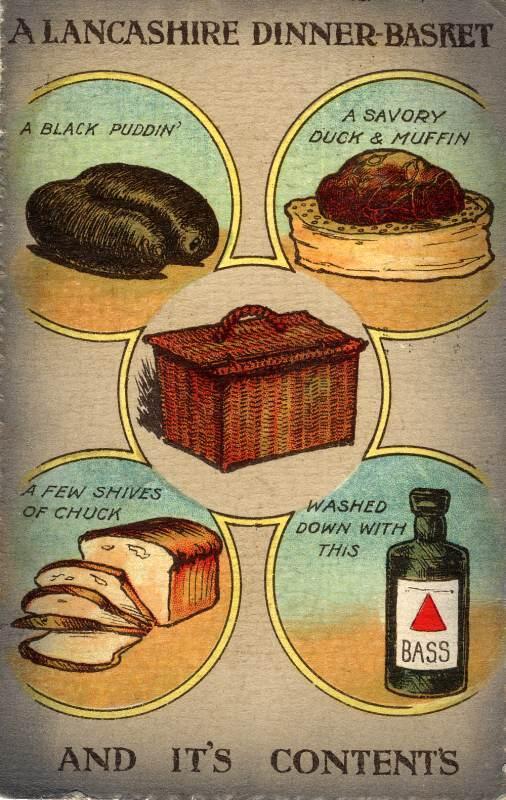 A Lancashire dinner basket and it's contents. A Lancashire dinner basket and it's contents.