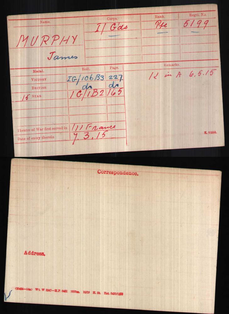 Medal Index Card James Murphy Medal Index Card James Murphy