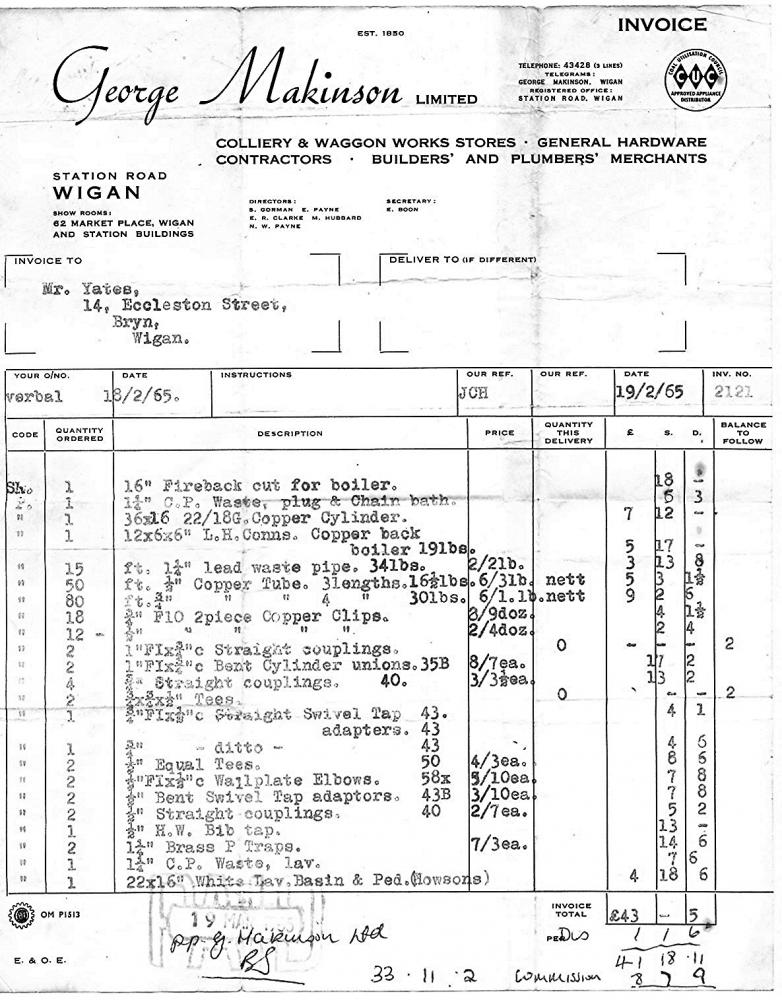 George Makinson Invoice