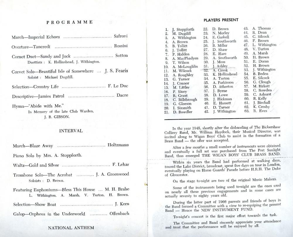 Wigan Boys Club Band programme 2 Wigan Boys Club Band programme 2