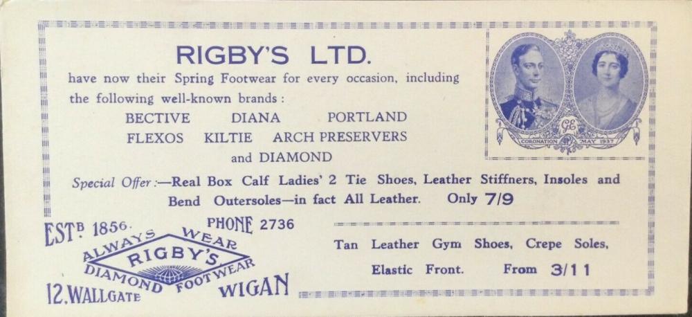 RIGBY'S SHOE SHOP WALLGATE 1937 CORONATION RIGBY'S SHOE SHOP WALLGATE 1937 CORONATION
