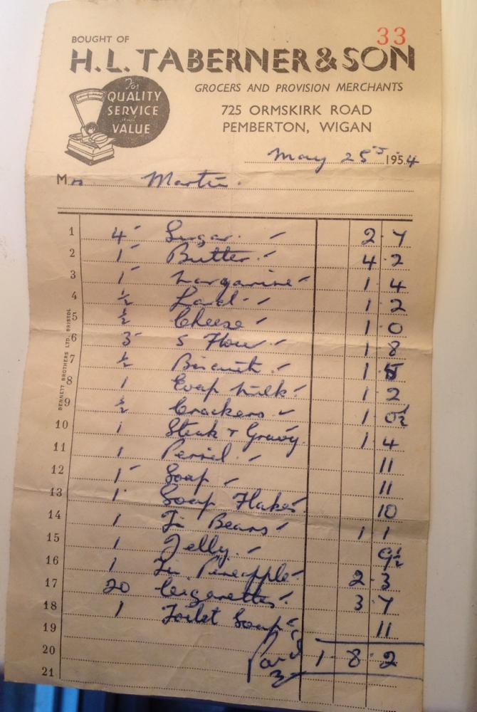 1954 Weekly Shopping List 