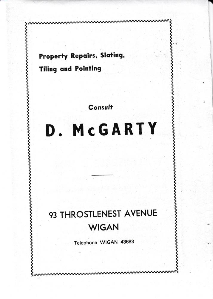 Sponsor of souvenir programme. 3/6/68