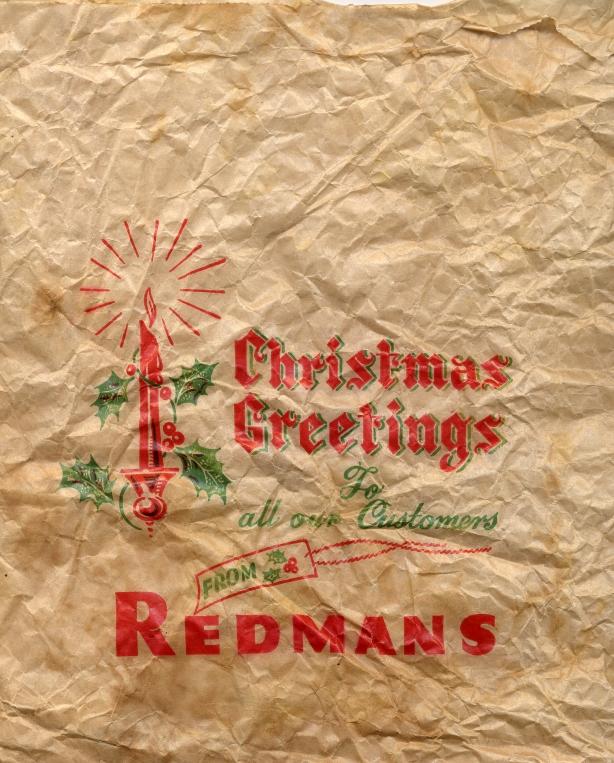 REDMANS BUTCHERS. Paper Bag 3 c.1960's REDMANS BUTCHERS. Paper Bag 3 c.1960's