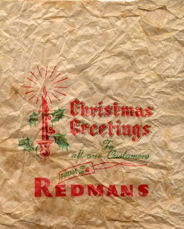 REDMANS BUTCHERS. Paper Bag 3 c.1960's