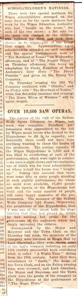 Newspaper review of Wigan Hippodrome's Opera and Shakespear performances Newspaper review of Wigan Hippodrome's Opera and Shakespear performances