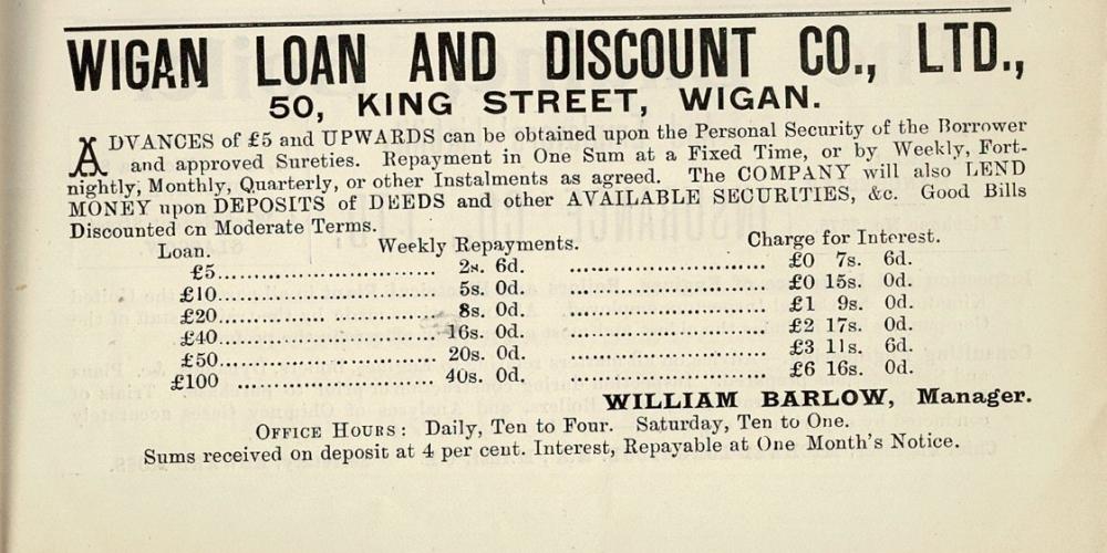 Wigan Loan Advert 1903 Wigan Loan Advert 1903
