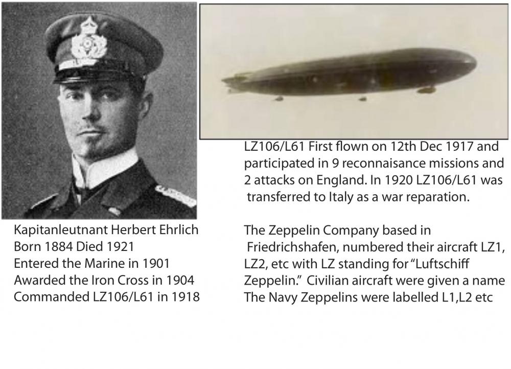 Kapitanleutnant Erhlich and LZ106/L61. Bombed Wigan 12th April 1918 Kapitanleutnant Erhlich and LZ106/L61. Bombed Wigan 12th April 1918
