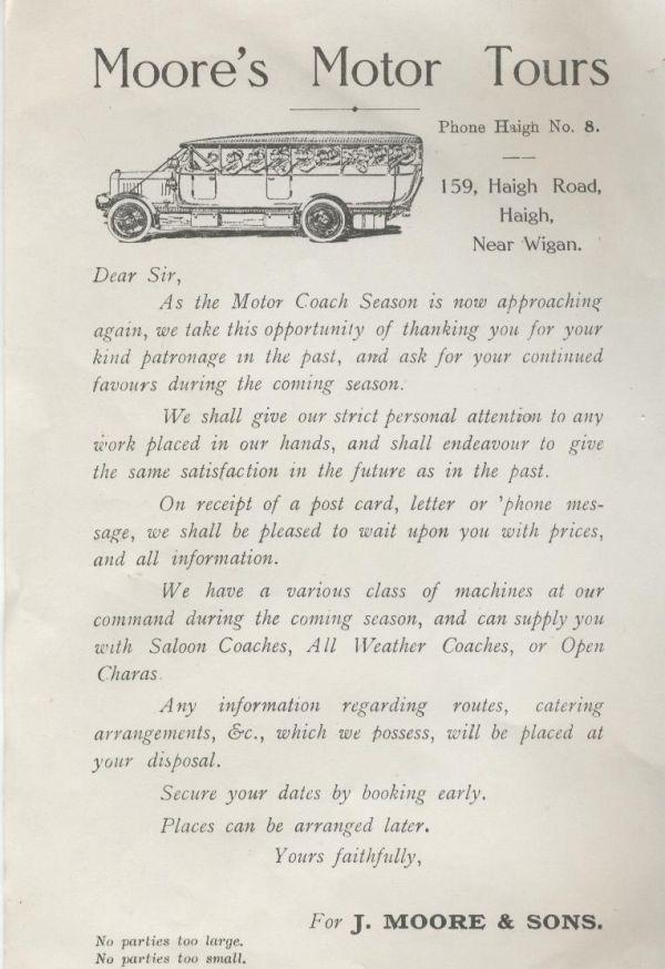 Moore's Motor Tours, Haigh. Moore's Motor Tours, Haigh.