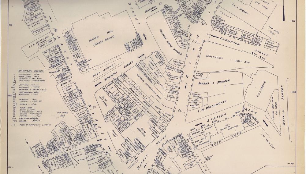 A TOWN CENTRE MAP SHOWING NAMED SHOPS 1983 (2) A TOWN CENTRE MAP SHOWING NAMED SHOPS 1983 (2)
