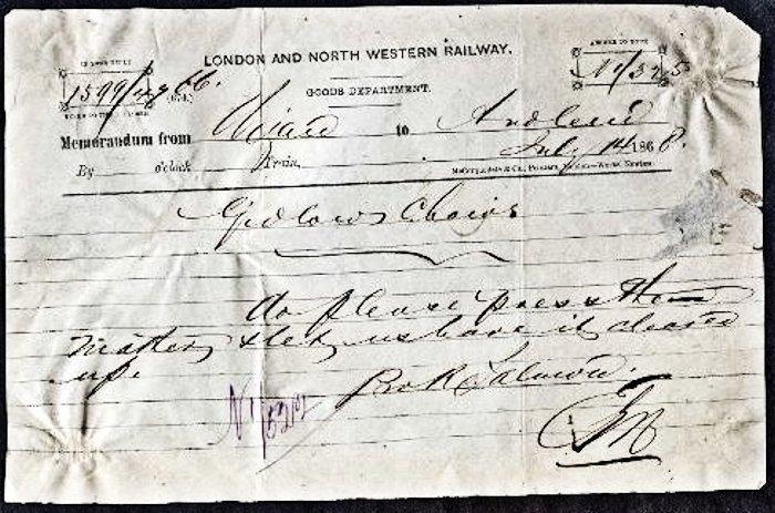 Wigan LNWR goods dept., memo