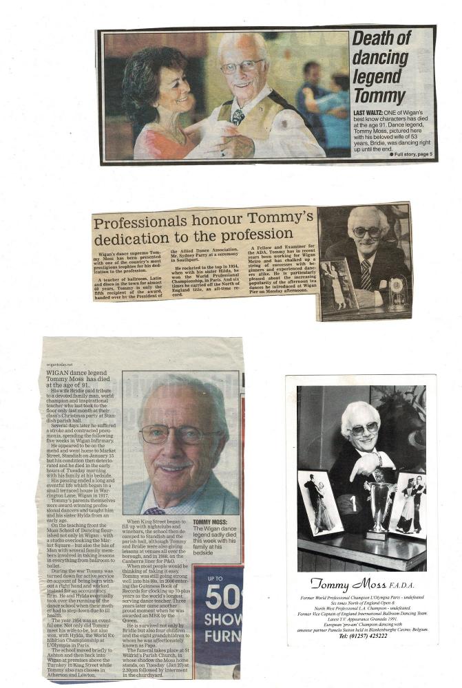 NEWSPAPER CUTTINGS. TOMMY MOSS NEWSPAPER CUTTINGS. TOMMY MOSS
