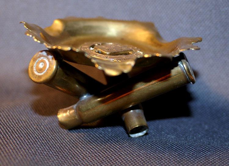 Trench art from WW1 - side view of an ashtray from Arras.