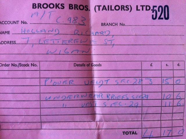 Brooks Brothers receipt, 1964 Brooks Brothers receipt, 1964
