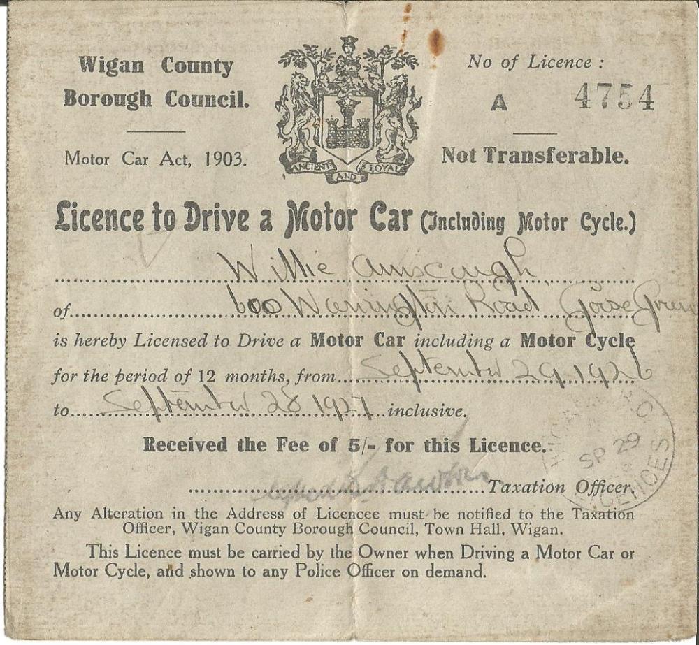 Dads Driving Licence 1926/27 Dads Driving Licence 1926/27