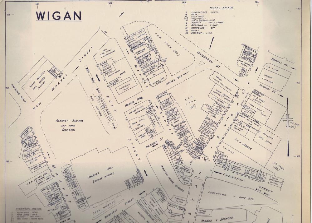 A TOWN CENTRE MAP SHOWING NAMED SHOPS 1983 (1) A TOWN CENTRE MAP SHOWING NAMED SHOPS 1983 (1)