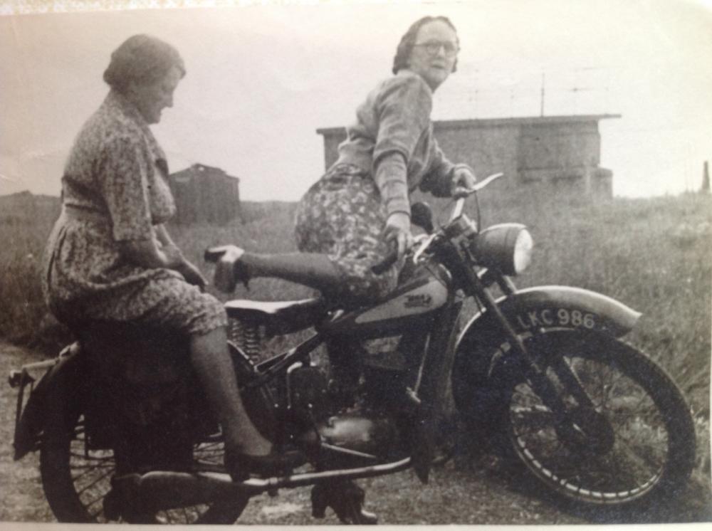 Peter Crosslands gran going for a spin on her old Beezer. Peter Crosslands gran going for a spin on her old Beezer.