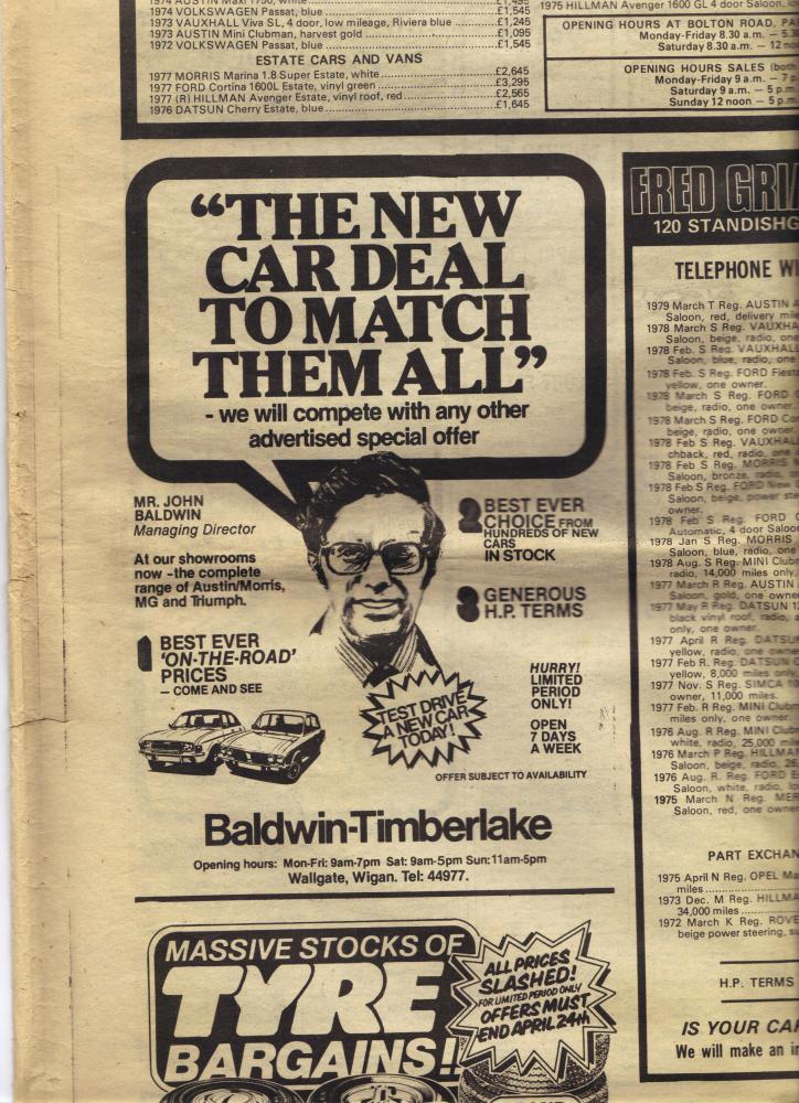 Baldwin-Timberlake Wallgate Advertised in the Wigan Observer 1979 Baldwin-Timberlake Wallgate Advertised in the Wigan Observer 1979