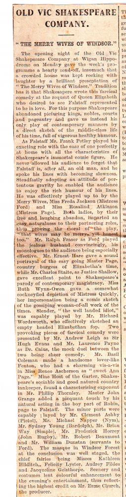 Newspaper review of Wigan Hippodrome's Opera and Shakespear performances Newspaper review of Wigan Hippodrome's Opera and Shakespear performances