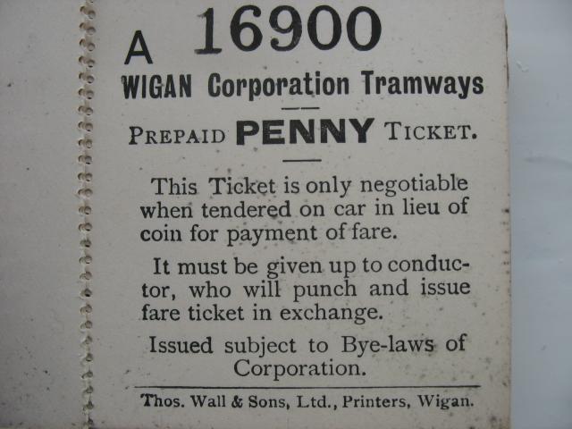 WIGAN TRAM TICKETS 