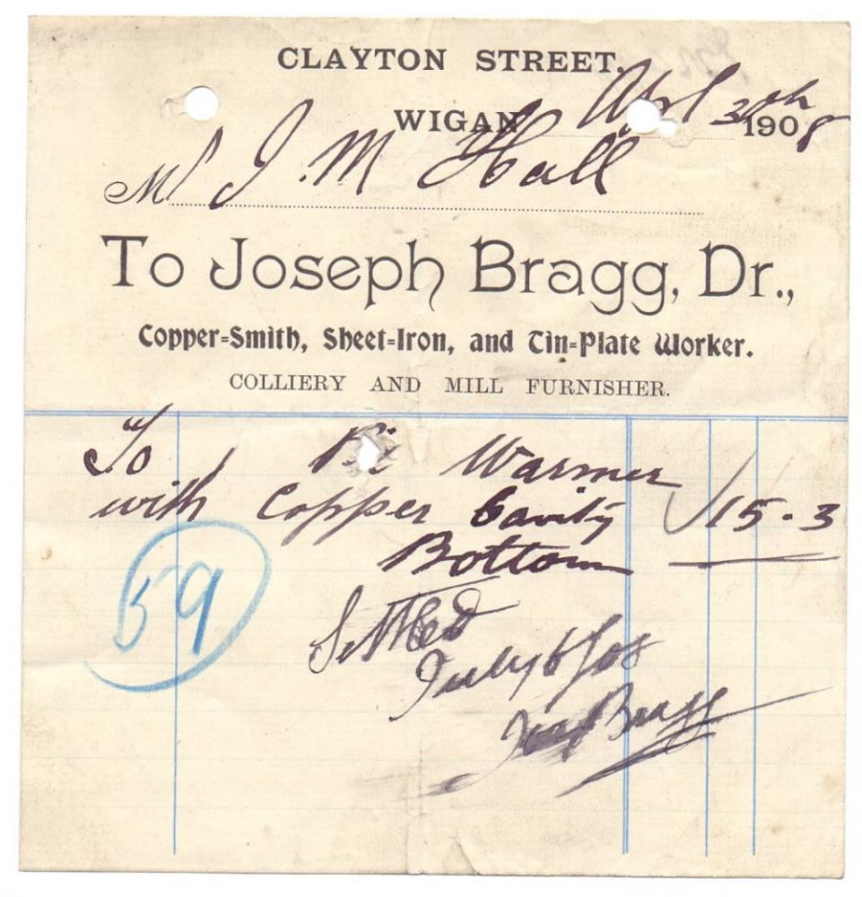 Joseph Bragg 1908 Receipt Joseph Bragg 1908 Receipt