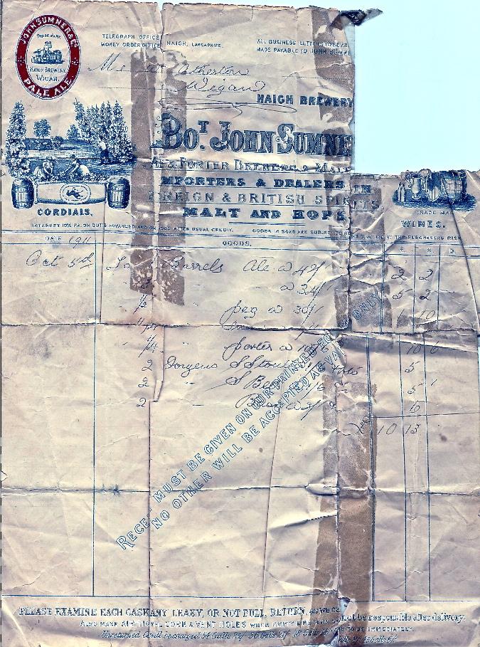 John Sumner Brewery Invoice 1911 