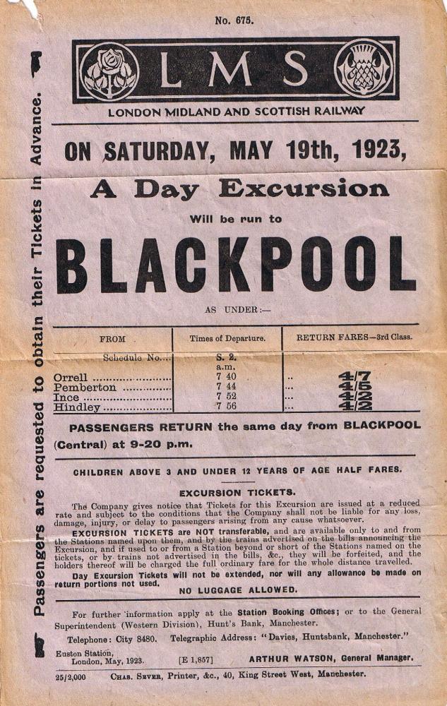 Wigan - Blackpool Railway Excursion Poster 1923