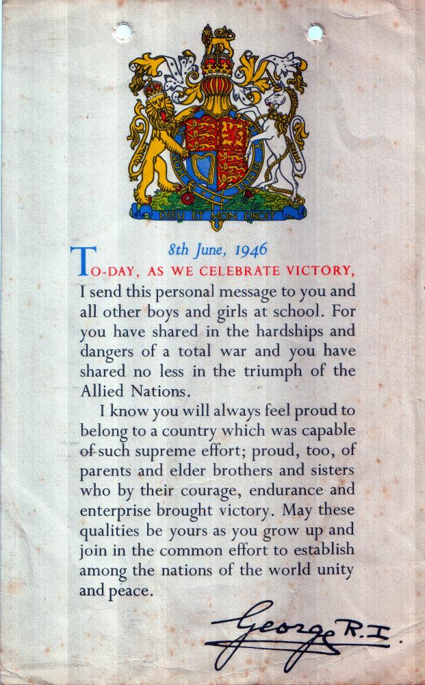 Kings letter to school children 1946 Kings letter to school children 1946
