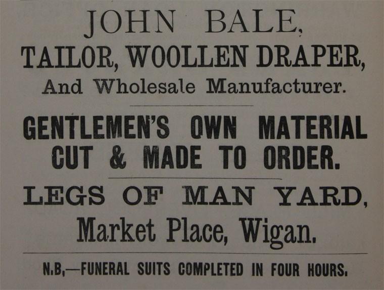 JOHN BALE ADVERT 1876 JOHN BALE ADVERT 1876