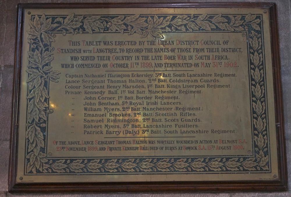 Boer War Plaque, St Wilfrid's Church, Standish