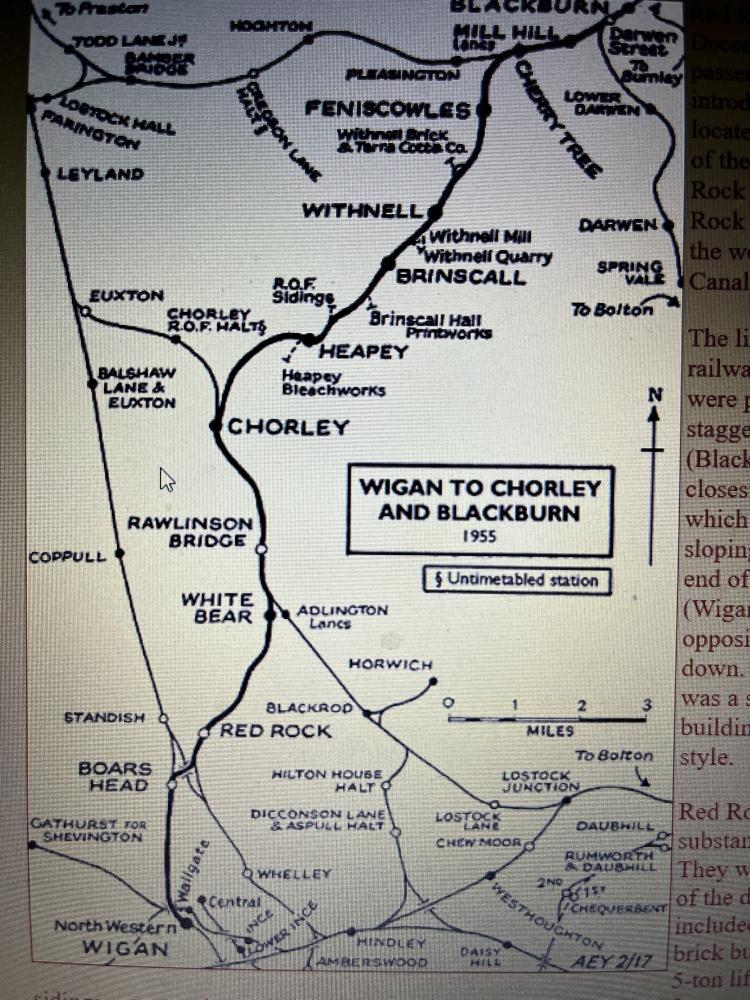 Lancs Union Railway map Wigan to Blackburn 1955 Lancs Union Railway map Wigan to Blackburn 1955