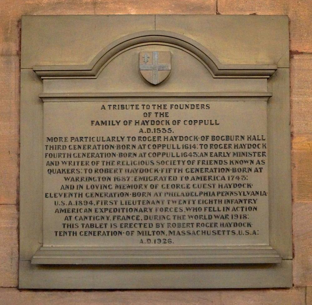 Haydock family tablet in St John's Coppull Haydock family tablet in St John's Coppull