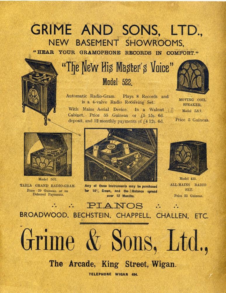 Grime & Sons Advert 1931 Grime & Sons Advert 1931