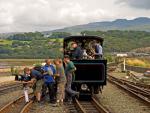 Fred on the Ffestiniog railway in Porthmadog (125K)