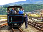 Fred on the Ffestiniog railway in Porthmadog (155K)