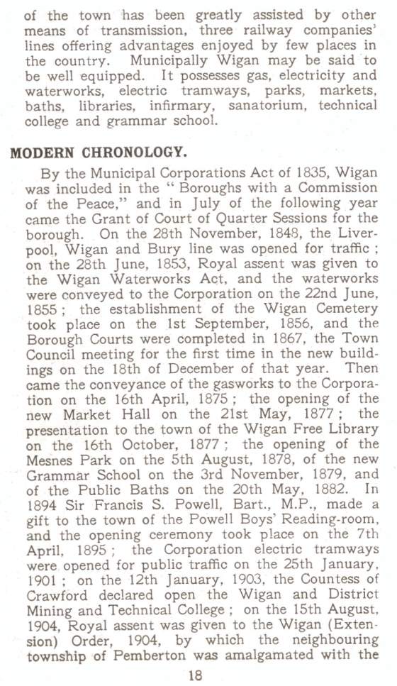 WIGAN, MODERN CHRONOLOGY